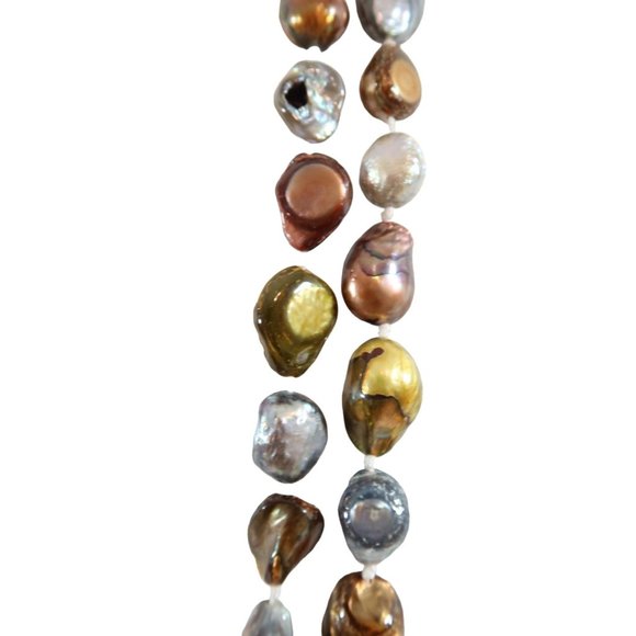 Multicolor Earthtone Enameled Mother Of Pearl Shell Long Necklace 29" Drop - Picture 3 of 4